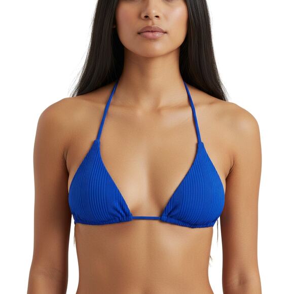 L*Space Pointelle Rib Brittany Bikini Top Royal Blue Triangle Swimwear NWT Small - Picture 1 of 6